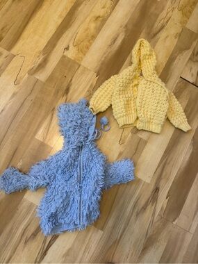 Baby Hooded Sweaters knit Set - Blue & Yellow